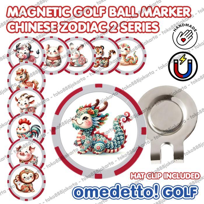 CHINESE ZODIAC 2 SHIO MAGNETIC GOLF BALL MARKER MAGNET WITH HAT CLIP OMEDETTO