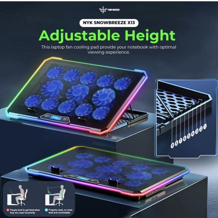 NYK X13 Snowbreeze Cooler Laptop 13 fan Cooling Pad for Notebook up to 17 inch , Kipas Pendingin