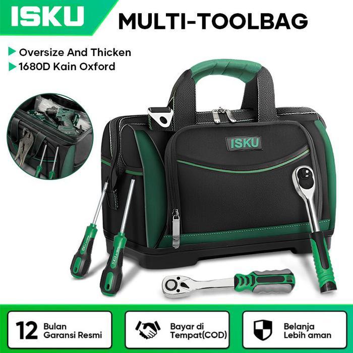 ISKU Tool Bag Besar 13-20 inch Kain Oxford Tebal Tas Alat Perkakas Kuat Tas Perkakas Toolkit Tool