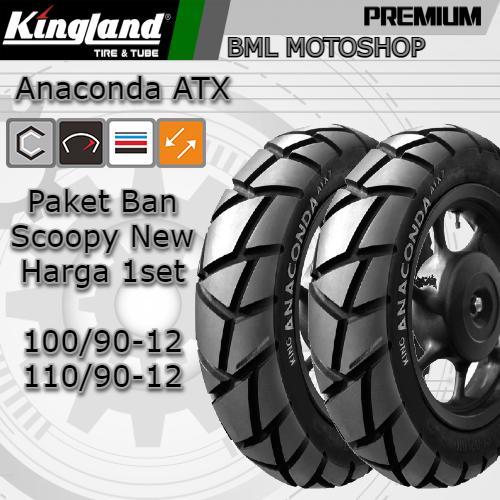 Paket Ban Scoopy Donat Tubeless 100/90-12 dan 110/90-12 Kingland Anaconda ATX Harga 1Set Ring 12