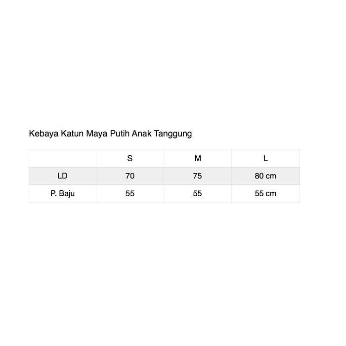 Kebaya Anak Tanggung Katun Maya Putih Bordir