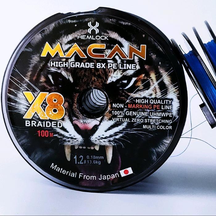 SENAR PANCING PE X8 MACAN 100M HEMLOCK ORIGINAL MULTI COLOR