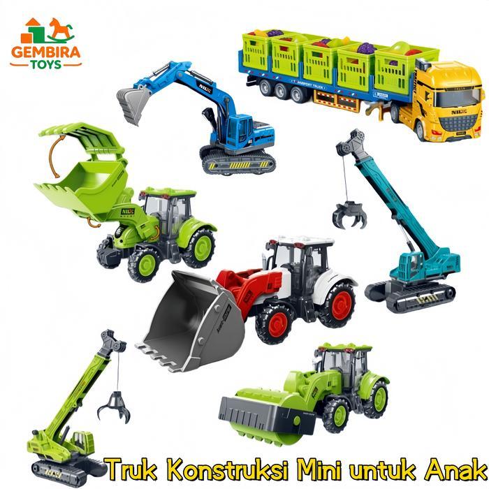 GEMBIRA TOYS Mainan Model Realistis Truk Konstruksi Alloy Anak, Set Truk Pengangkut Excavator