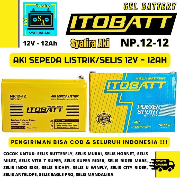 TERMURAH TERLARIS TERBARU AKI SEPEDA LISTRIK SELIS MURAI BUTTERFLY UPS 12V 12AH ITOBATT HAPPY