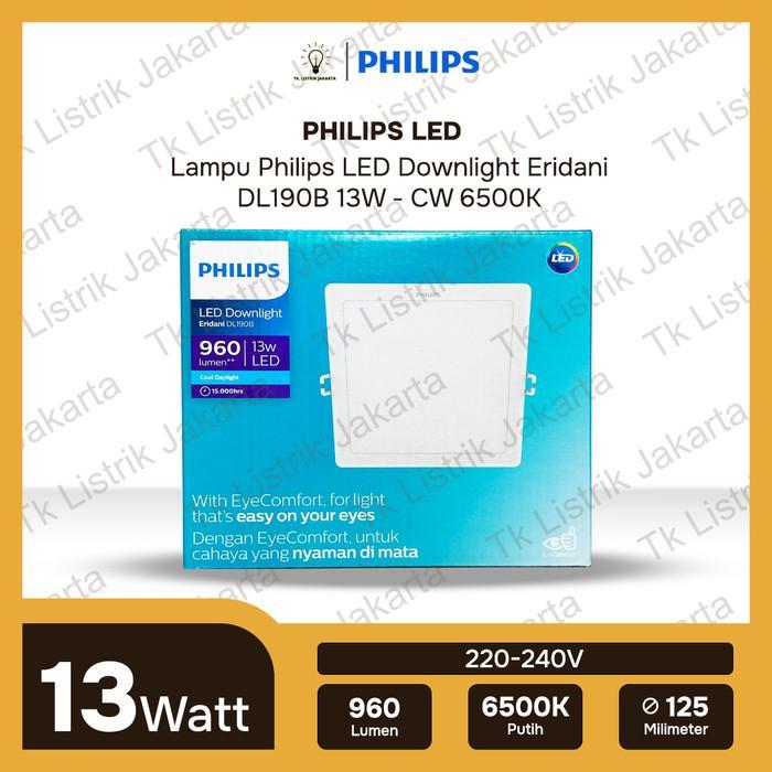 BERKUALITAS Lampu LED downlight Plafon Kotak Philips Eridani 13W 5 inch 6500K Putih