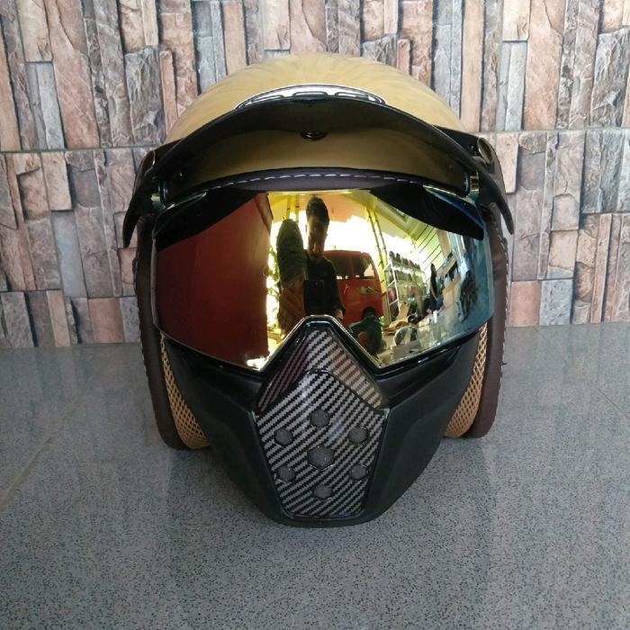 Visor mask INJAX PNP all type bogo google mask 3 kancing bukan kaca bogo flat ll COD Gold Helm