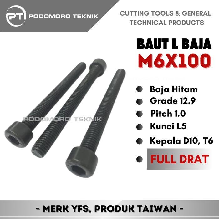 Baut L Baja 12.9 M6 X 100 Mm Baut L Hitam M6X100 Full Drat