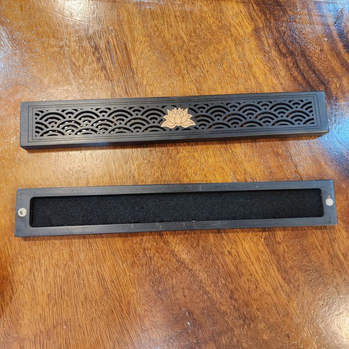 tibet motif bunga teratai lotus dupa tidur kayu hitam asli