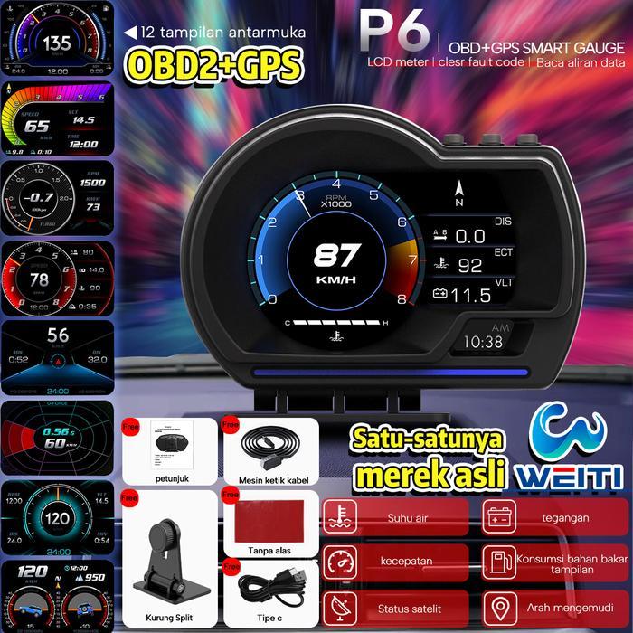 P6Pro+ Obd2 Gps Hud Dual System Car Head Up Display Digital Speedometer Dengan Uji Rem Akselerasi