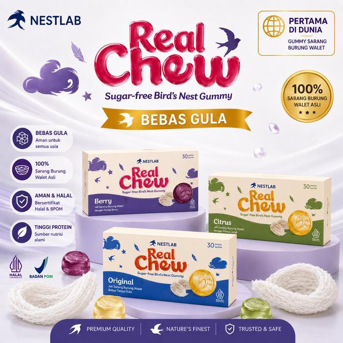 Nestlab Real Chew Gummy Sarang Burung Walet Sugar Free (30 Sachet) Gummy Vitamin Anak Gummy Bebas