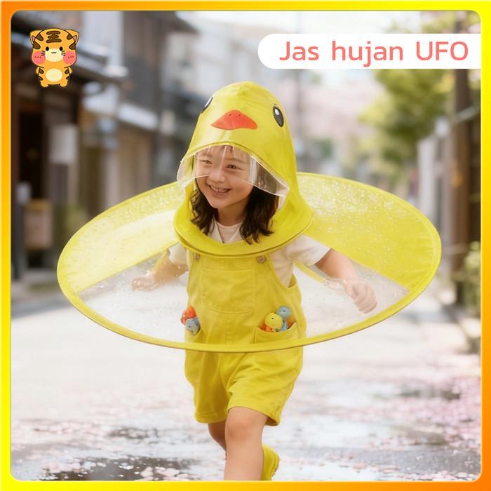 ASLI Jaket Hujan Bayi & Anak Ponco Bebek Kuning dengan Topi UFO Anti Basah Lucu & Nyaman C487 READY