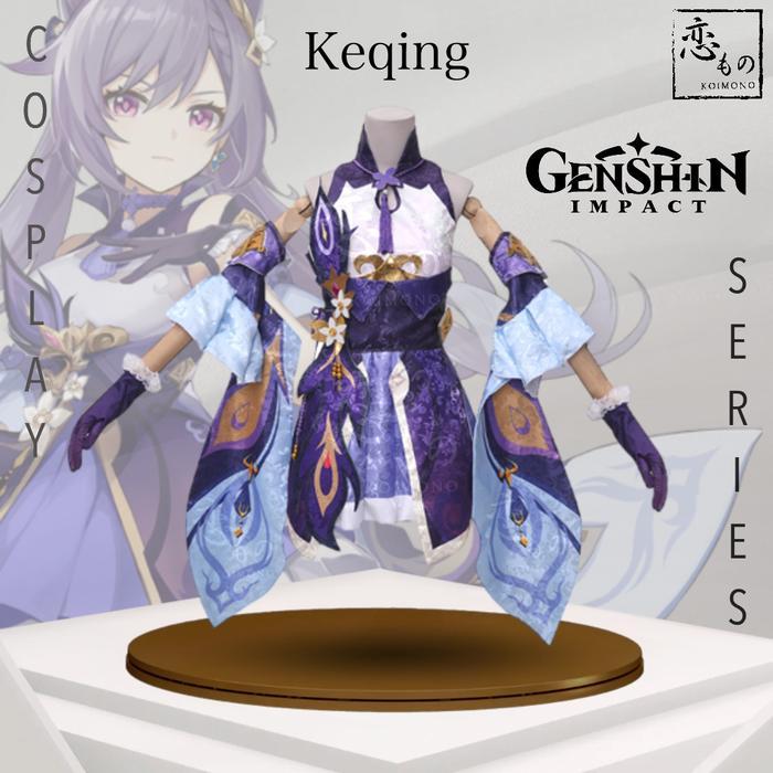 Ready StockKOIMONO Keqing Genshin Impact Default Costume Cosplay Set Wig / Set Kostum Cosplay Keqing