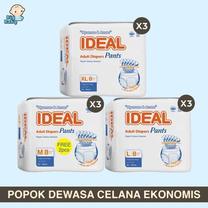 Home Shop - Paket 3 Ball Ideal Popok Dewasa Tipe Celana Anti Bakteri Size M L Xl Terbaru 