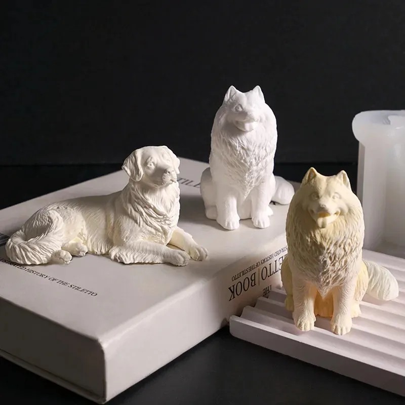 Dog Silicone Mold for Concrete DIY Golden Retriever Samoyed Dachshund Candle Mold Puppy Plaster