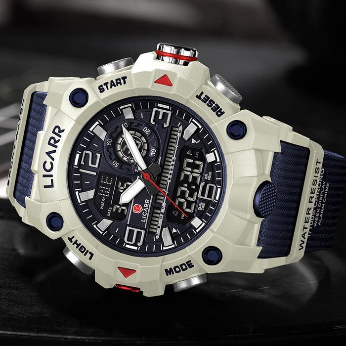LICARR Jam Tangan Pria Merek Olahraga Analog-Digital Anti Air Fashion Kuarsa Jam Tangan Kasual