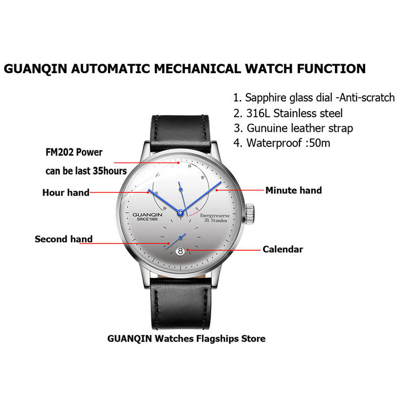 GUANQIN Mechanical Business tch Men Luxury Brand Luminous Stainless Steel Strap Wrist Mens Automatic