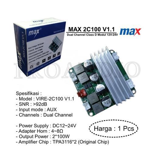 KIT DIGITAL POWER AUDIO AMPLIFIER MAX 2C100 V1 DUAL CHANNEL CLASS D MODUL DC 12V-24V