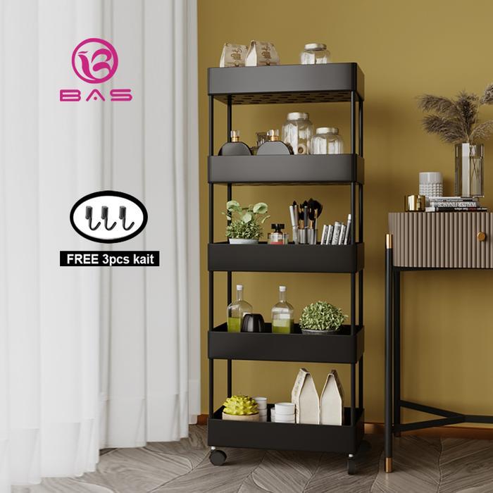 Ikea - Bas Square Rak Dapur Rak Serbaguna Rak Susun Rak Troli 5 Tingkat Dengan Roda