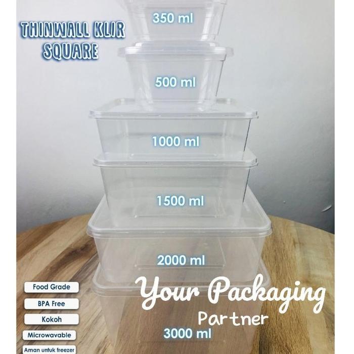 ARM Thinwall Kotak Makan Plastik 2000ml SQ Food Container / Box Microwave Persegi / Square