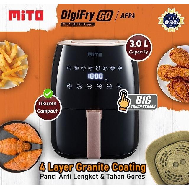 Mito Air Fryer Go AF2 - Digital Air Fryer Mito AF2 - Air Fryer Mito AF 2 - Low Watt Air Fryer -