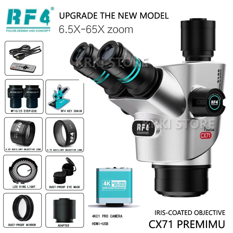 RF4 CX71 PREMIUM Trinocular Stereo Microscope IRIS-COATED OBJECTIVE ANTI GLARE IMAGING WITHOUT For