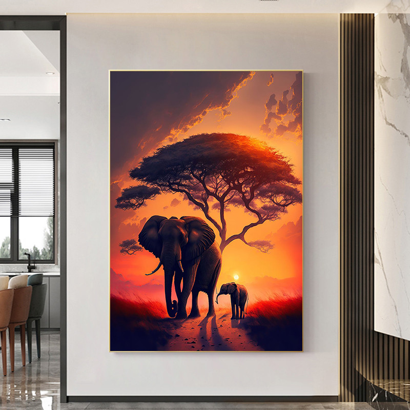 Abstract Elephant Sunset Animal Art Poster And Print Canvas Painting Africa Wild Life Wall Picture F