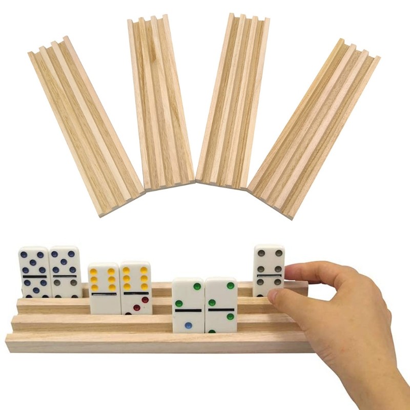 Wooden Domino Trays Set of 4, Domino Racks for Domino Tiles, Domino Holders for mexican Train, Mahjo