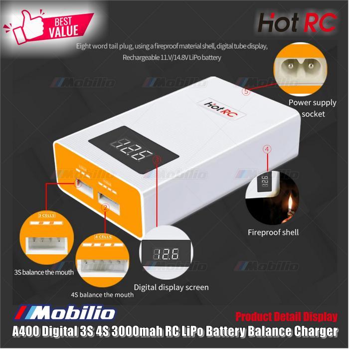 Hotrc A400 Digital 3S 4S 3000Mah Rc Lipo Battery Balance Charger With Led Screen Fast Charge For Rc