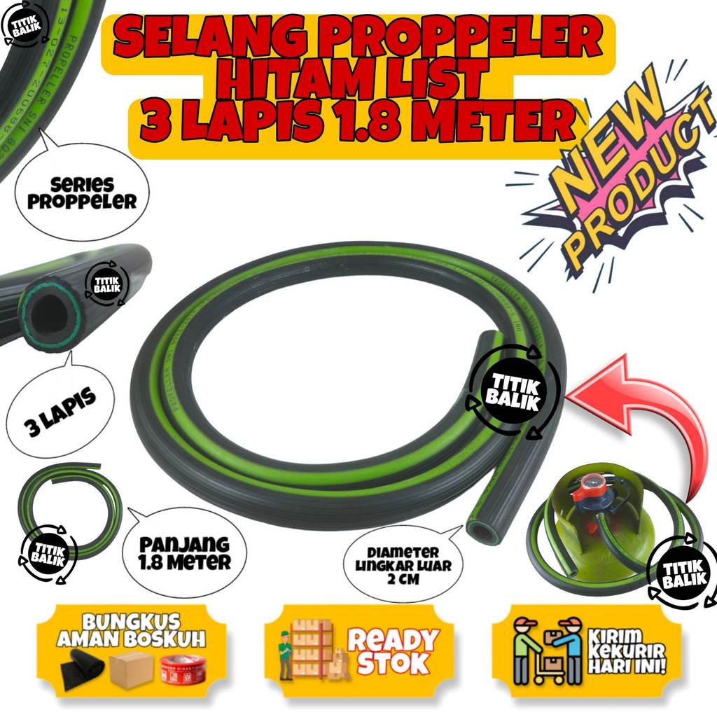 Selang Regulator Kompor Gas Propeller Hitam List 3 Lapis Panjang 1.8 M