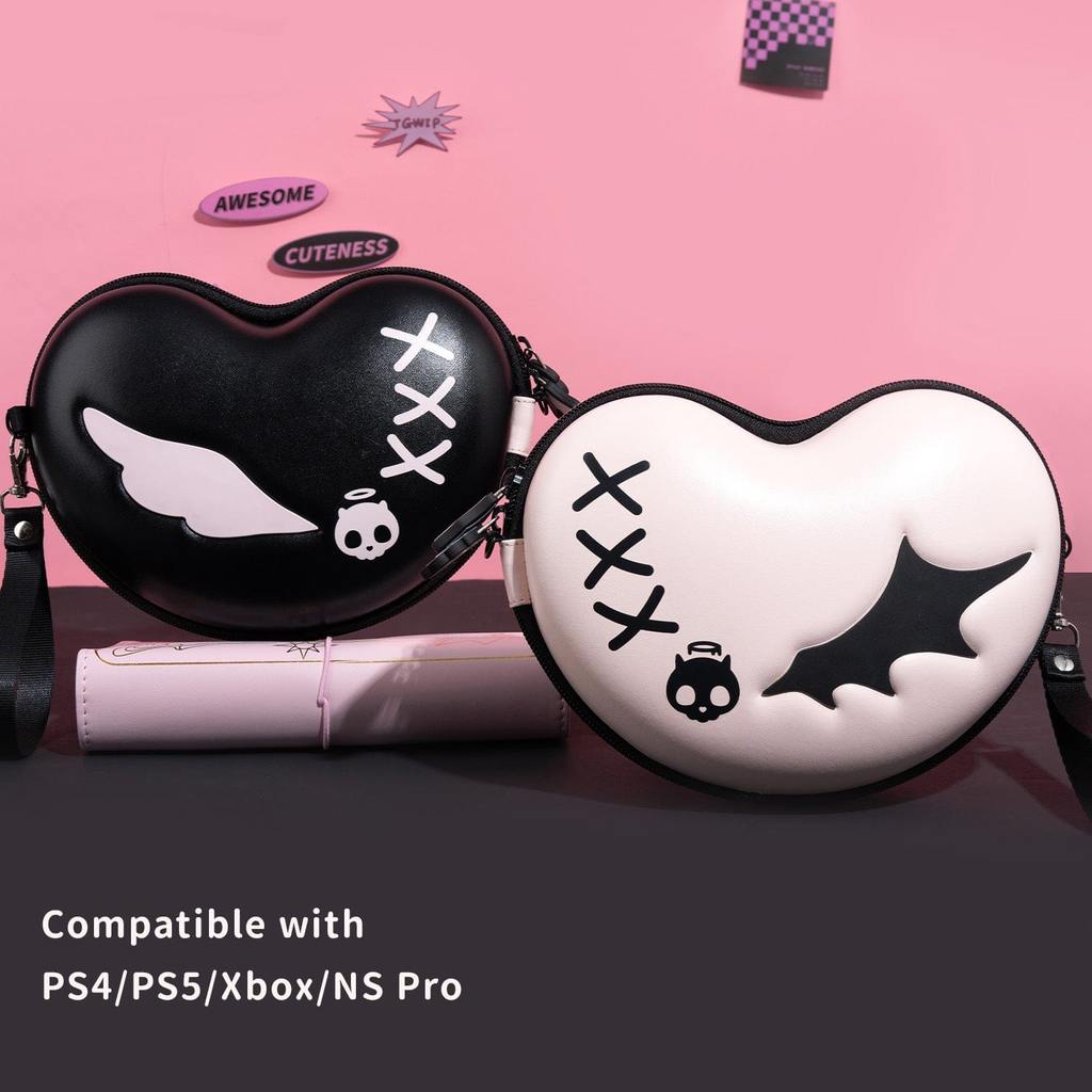 GeekShare Carrying Case for Playstation 5, PS4, Switch Pro and Xbox Controller,Sweetheart Skull Game