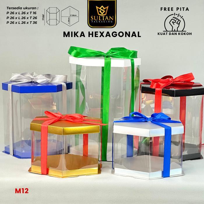 Sale Box Mika Hexagonal - Cake Box - Box Segi Enam Kue Mika Transparan Dus Hadiah Hantaran -Tutup