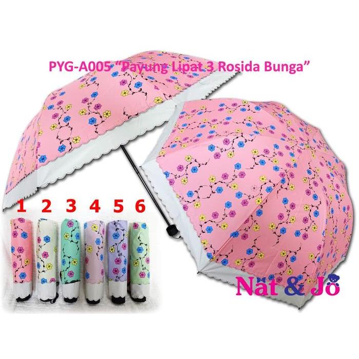 Payung Lipat Bunga Flower Payung Lipat 3 Payung Kuat Terbaru