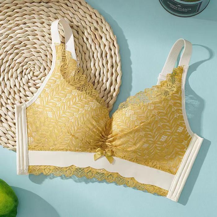 Bra Wanita Cup Latex Push Up Bahan Polos Renda Katun Busa Tebal Ukuran 32/70 - Kuning, 32/70