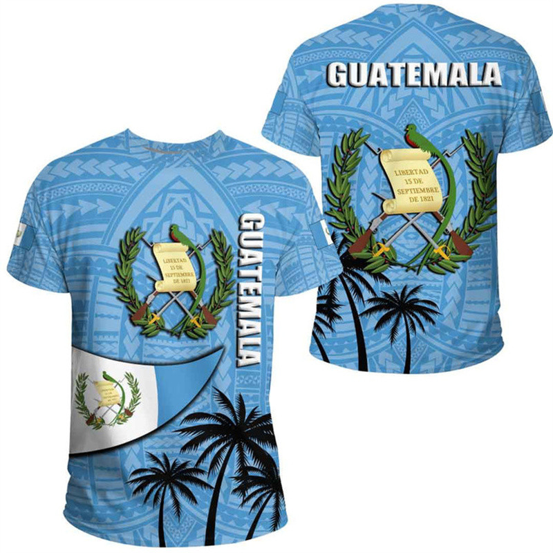Kaos Bendera Etnik Republik Guatemala Cetakan 3D Kaus Grafis Peta Emblem Guatemala Kaus Streetwear M