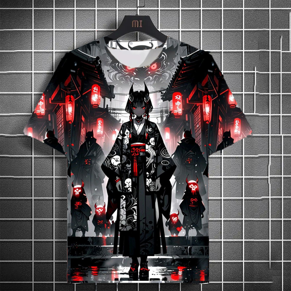 T-shirt serbaguna modis pria 3D dicetak pedang samurai Jepang kepribadian anime pakaian pria trendi 