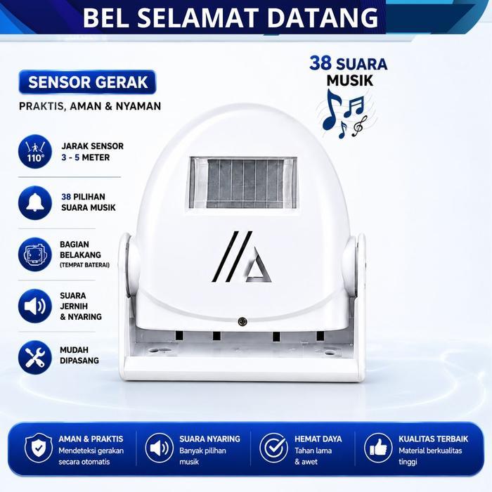 NEW - BEL SELAMAT DATANG SENSOR GERAK PIR 38 SUARA BEL PINTU OTOMATIS UNTUK TOKO RUMAH KANTOR