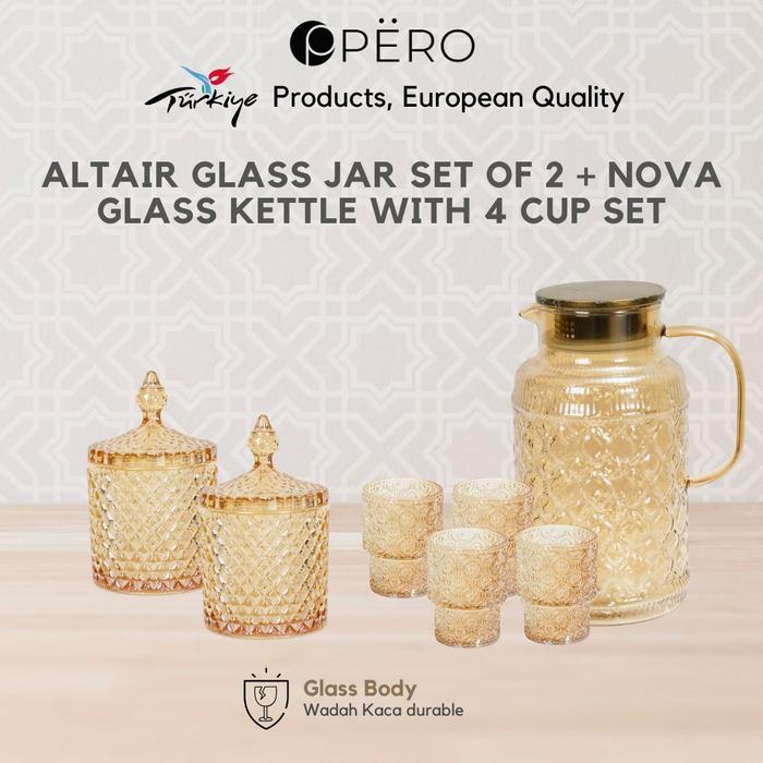 [MAK SAN] Pero Bundling Altair Glass Jar Set Of 2 + Nova Glass Kettle With 4 Cup Set