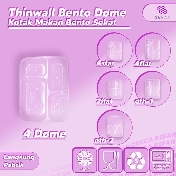 Thinwall Bento Sekat 4 Dome / Food Container Premium
