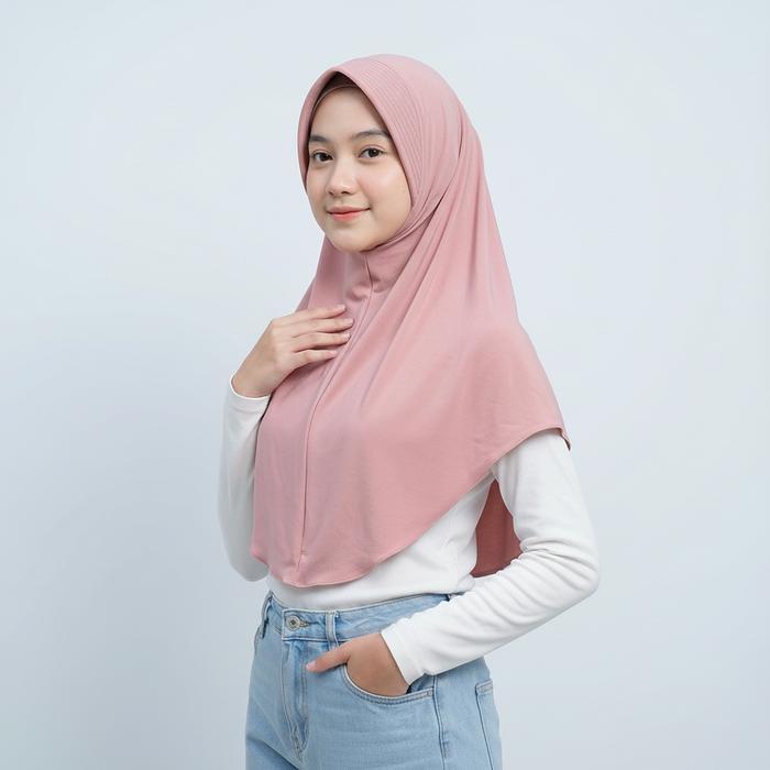 Zimoolla Bergo Zira L Hijab Instan Oval Syari Nude Pink Soft & Cantik Natural