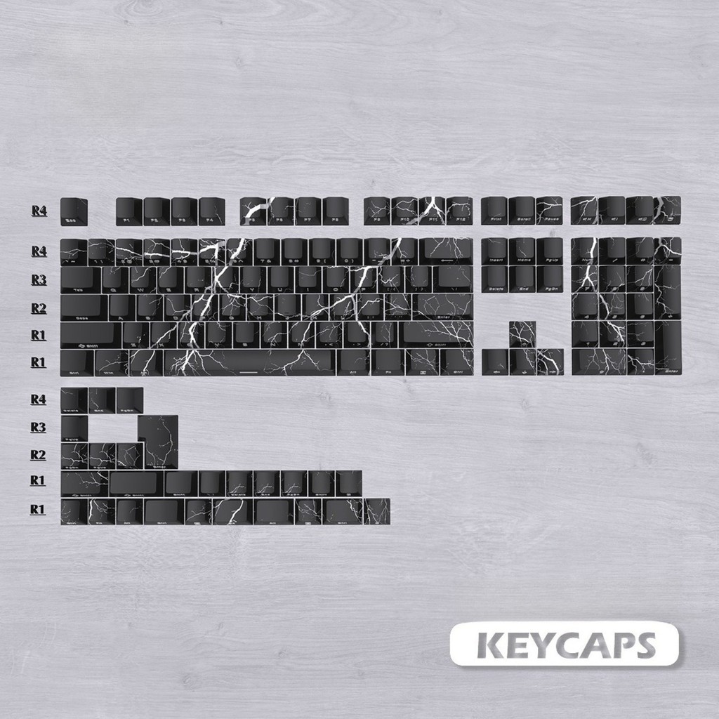 130 Keys Lightning Pattern PBT Keycaps Cherry Profile Transparent Side Printed Shine Through for