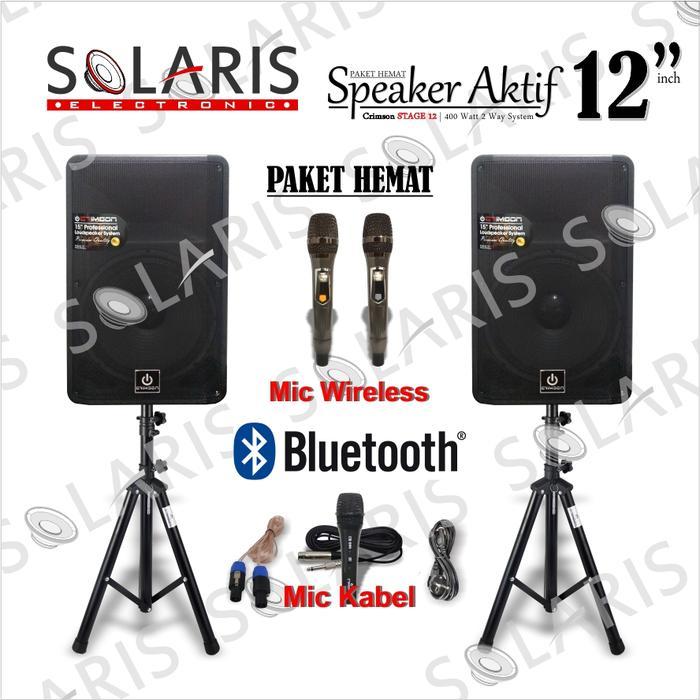 PAKET KOMPLIT SPEAKER AKTIF 12 inch BLUETOOTH CRIMSON STAGE 12