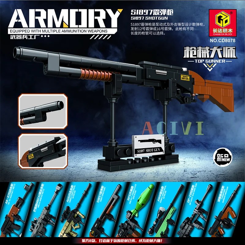Technical Building toys Gun AK47 Revolver Submachine Sniper Model for children