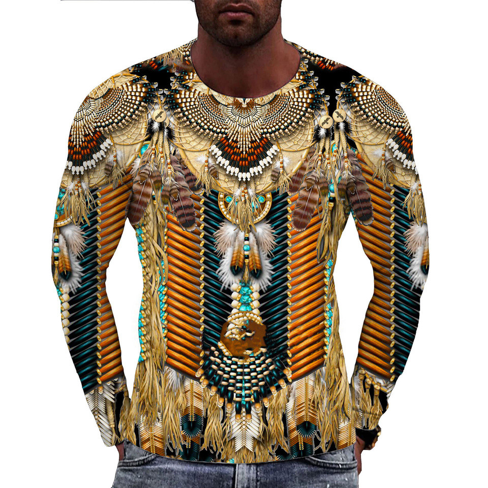 Lengan panjang Kaus Lengan Panjang Pria Budaya India Kaus Pria Harajuku Mode Cetak 3D Kaus Longgar J