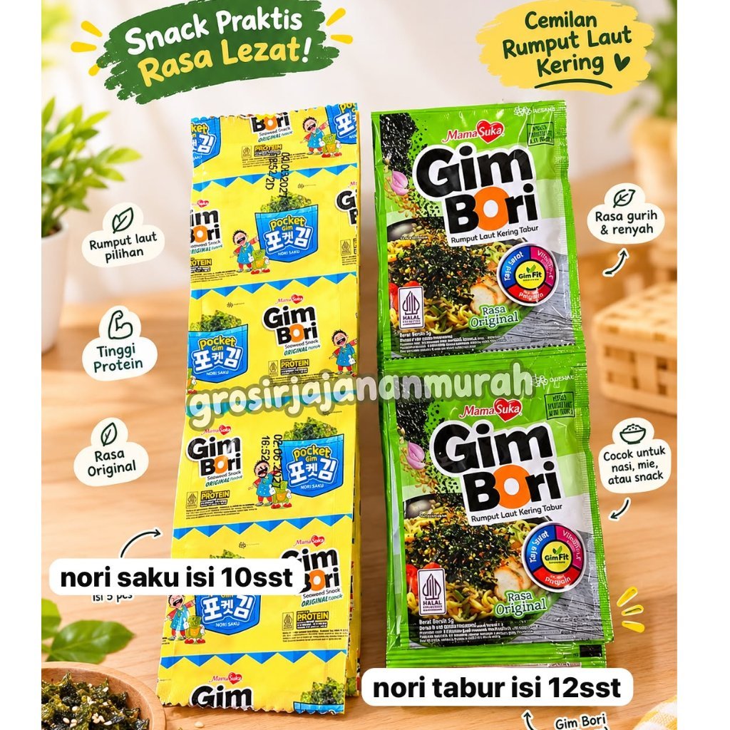 Mamasuka Nori Saku Rumput Renceng Isi 10 Laut Kering Panggang Sumber Protein Vitamin E Kaya Serat
