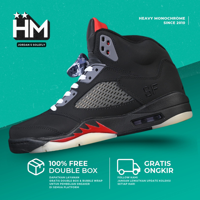 Jordan 5 Retro SoleFly Black Fire Red Aurora Green Sneaker IU0734-001 (Size 38-47.5)