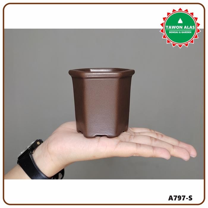 uikb Pot Bonsai Keramik Mame Segi Enam Unik - Model Terbaru