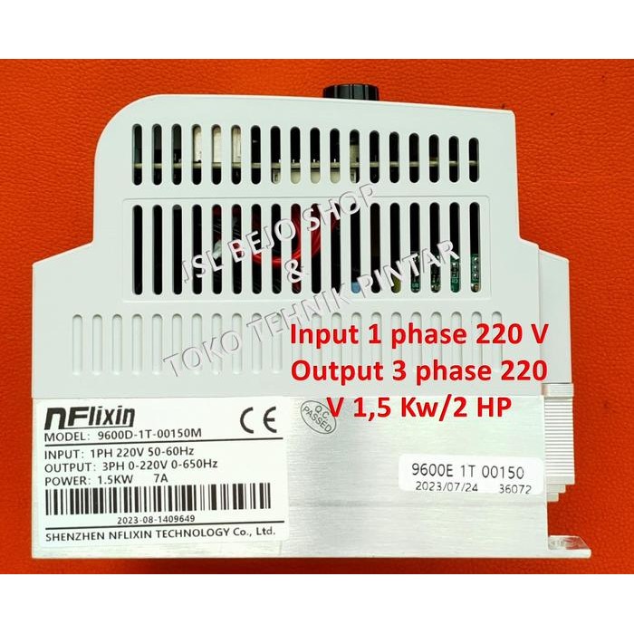 INVERTER VARIABLE MOTOR 1.5KW/2 HP INPUT 1-PHASE OUTPUT 3-PHASE AC