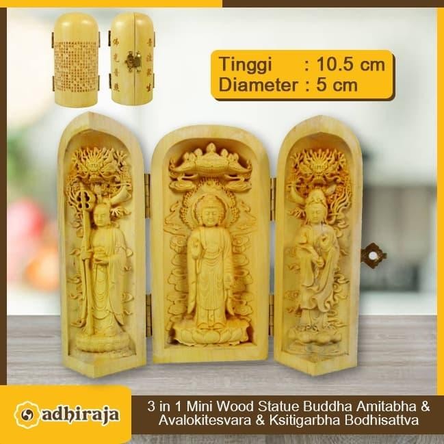 Ready Rupang Patung 3 in 1 Kayu Buddha Amitabha Avalokitesvara Ksitigarbha