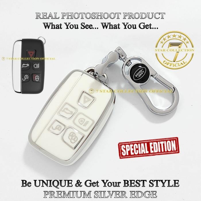 Cover Case Casing Kunci Remote Mobil Land Rover Range Rover Evoque Jaguar Premium Silver Edge