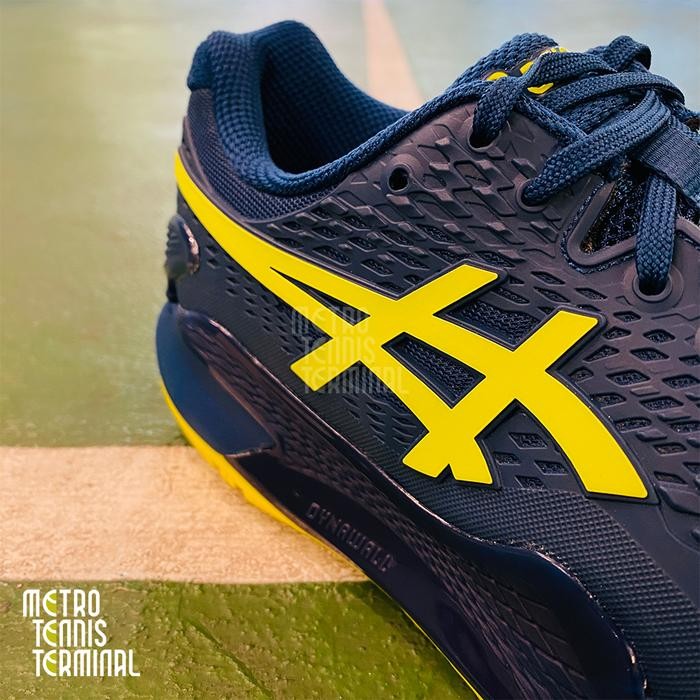 Asics Gel Resolution 9 Wide Mako Blue Safety Yellow 2024 Tennis Shoes ( Sepatu Tenis Asics )